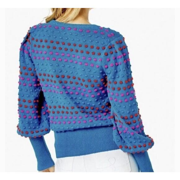 Lilly Pulitzer Dopamine Dressing Robena V-Neck M sweater Teal Bay striped bobble - Picture 2 of 9